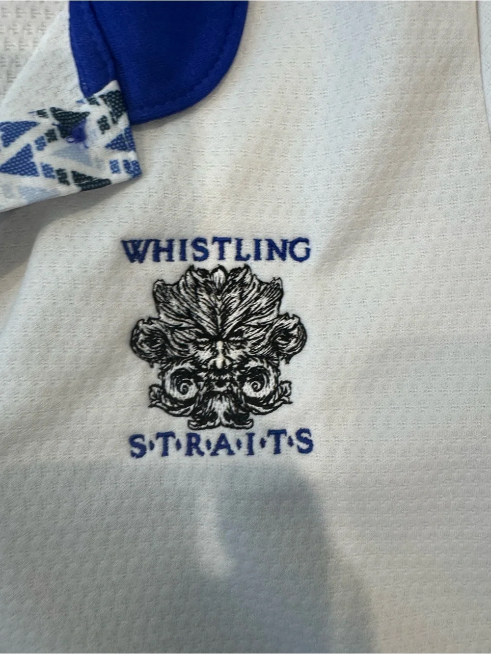 Adidas White & Royal Blue Polo Shirt with Embroidered Crest Whistling Straights